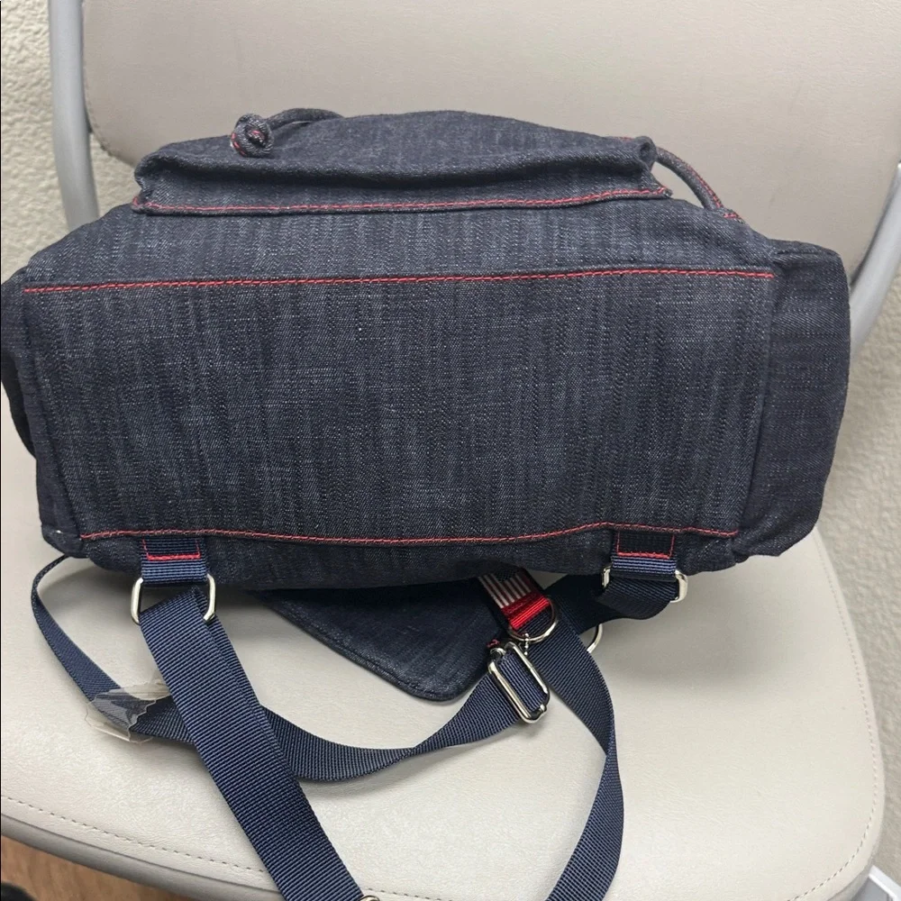 Vintage Relic Denim Backpack with Red Stitching and Matching Pouch